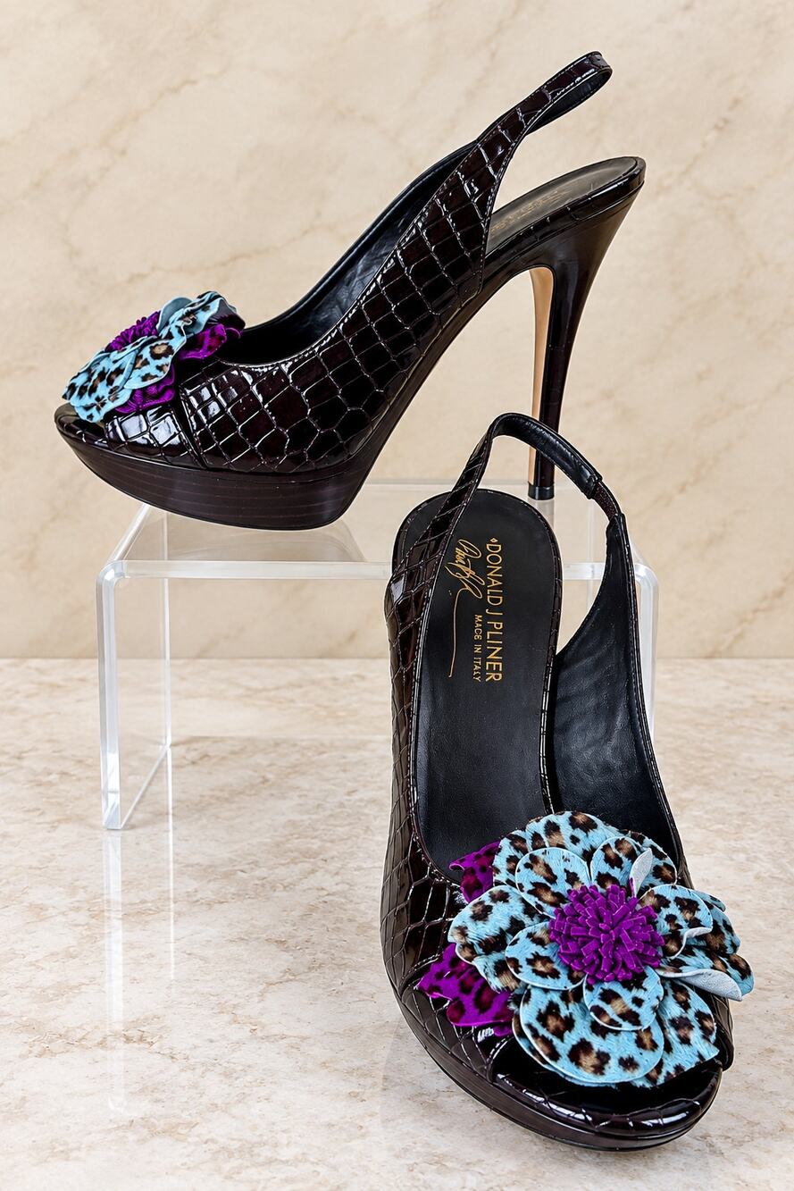 Donald Pliner Dark Brown Black Gator Hair Calf Leather Shoe Platform NWT $425 11